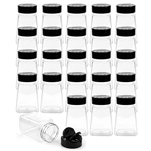  24 Pack Clear Plastic Spice Jars With Black Flap Cap, 9OZ Seasoning Jars Storage Container Bottle To Pour Or Sifter Shaker For Storing Spice, Herbs And Powders