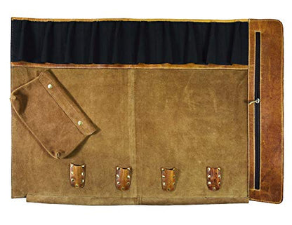  Aron Leather Goods Vendimia Estilo Leather Knife Roll Storage Bag, Elastic And Expandable 10 Pockets, Adjustable/Detachable Shoulder Strap, Travel-Friendly Chef Knife Case Roll (Caramel, Leather)