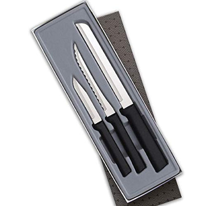  Ada Cutlery Sensational Serrations 3-Piece Kitchen Knife Set Blades Steel Resin, Black Handle