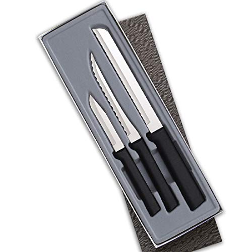  Ada Cutlery Sensational Serrations 3-Piece Kitchen Knife Set Blades Steel Resin, Black Handle