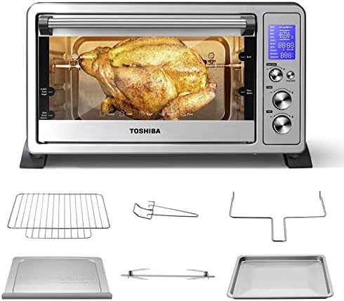 Toshiba OSHIBA AC25CEW-SS Large 6-Slice Convection Toaster Oven Countertop, 10-In-One With Toast, Pizza And Rotisserie, 1500W, Stainless Steel, Includes 6 Accessories