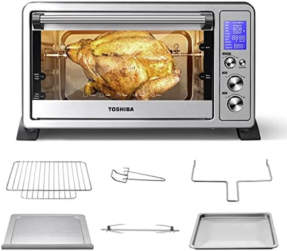 Toshiba OSHIBA AC25CEW-SS Large 6-Slice Convection Toaster Oven Countertop, 10-In-One With Toast, Pizza And Rotisserie, 1500W, Stainless Steel, Includes 6 Accessories