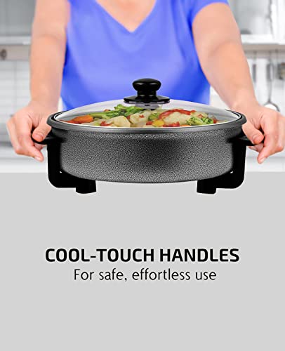  12-Inch Nonstick Electric Skillet - Aluminum Coated Grill Pan & Glass Lid Cover