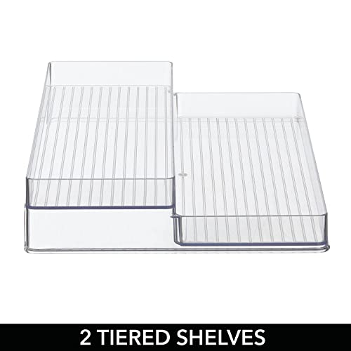  MDesign Plastic Kitchen Food Storage Organizer 2-Tiered Shelves, Spice Holder Rack Steps For Cabinet, Cupboard, Counter, Pantry - Holds Seasoning, Canned Food, Condiments - Ligne Collection - Clear