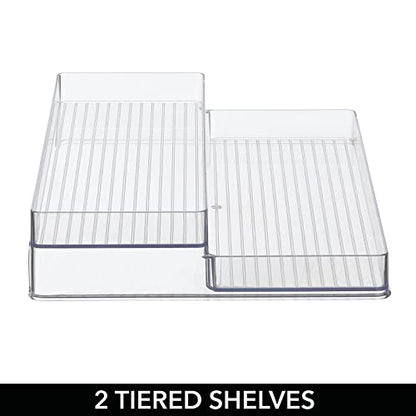  MDesign Plastic Kitchen Food Storage Organizer 2-Tiered Shelves, Spice Holder Rack Steps For Cabinet, Cupboard, Counter, Pantry - Holds Seasoning, Canned Food, Condiments - Ligne Collection - Clear