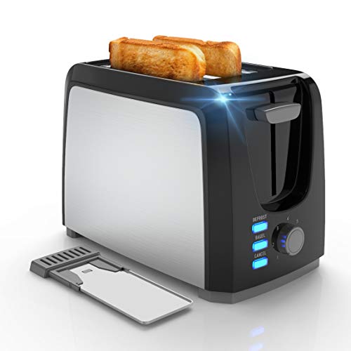  Toaster 2 Slice Stainless Steel Black Bagel Toasters Evenly And Quickly With 2 Wide Slots 7 Shade Settings And Removable Crumb Tray For Bread Waffles