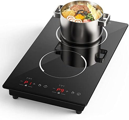  Double Induction Cooktop, Portable Induction Cooker With 2 Burner Independent Control, Ultrathin Body, 9 Temperature, 2300W-Multiple Power Levels, 2 Hour Timer, Safety Lock