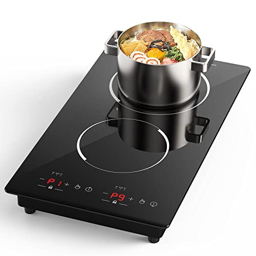  Double Induction Cooktop, Portable Induction Cooker With 2 Burner Independent Control, Ultrathin Body, 9 Temperature, 2300W-Multiple Power Levels, 2 Hour Timer, Safety Lock
