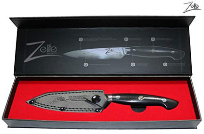  Japanese Paring Knife 4.25 Inch, Paring Knives, Small Knife, Pairing Knife Kitchen, Fruit Knife - Japanese AUS-10 Super Steel 45-Layer Damascus Knife - Deeper Blade - Leather Sheath