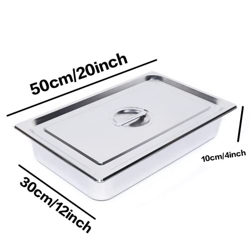  4 Pcs Hotel Pan Steam Table Pans With Lid, 4" Deep Full Size Stainless Steel Food Pan With Cover, Buffet Servers Pans Food Warmer Catering Pan Hot Steam Tray Water Pan For Restaurant Commercial