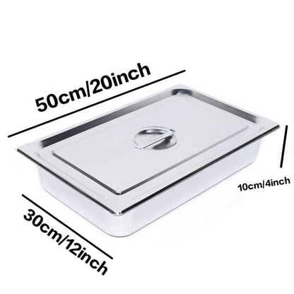  4 Pcs Hotel Pan Steam Table Pans With Lid, 4" Deep Full Size Stainless Steel Food Pan With Cover, Buffet Servers Pans Food Warmer Catering Pan Hot Steam Tray Water Pan For Restaurant Commercial