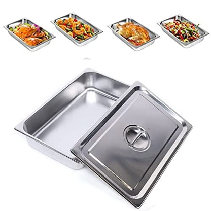  4 Pcs Hotel Pan Steam Table Pans With Lid, 4" Deep Full Size Stainless Steel Food Pan With Cover, Buffet Servers Pans Food Warmer Catering Pan Hot Steam Tray Water Pan For Restaurant Commercial