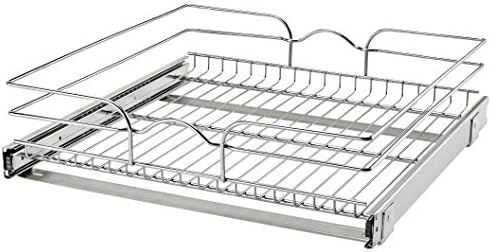  Rev-A-Shelf 5WB1-0918CR-1 8.5 X 18 Inch Single Wire Pull Out Shelf Storage Basket Organizer W/100lb Weight Capacity For Kitchen Base Cabinets, Silver