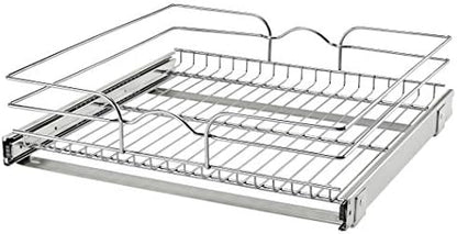  Rev-A-Shelf 5WB1-0918CR-1 8.5 X 18 Inch Single Wire Pull Out Shelf Storage Basket Organizer W/100lb Weight Capacity For Kitchen Base Cabinets, Silver