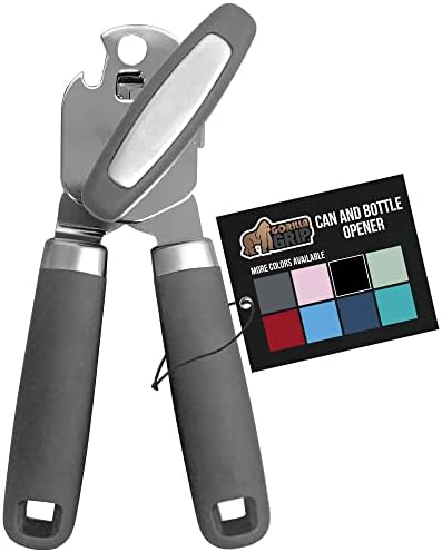  Heavy Duty Stainless Steel Smooth Edge Manual Hand Held Can Opener With Soft Touch Handle, Rust Proof Oversized Handheld Easy Turn Knob, Best Large Lid Openers For Kitchen, Black