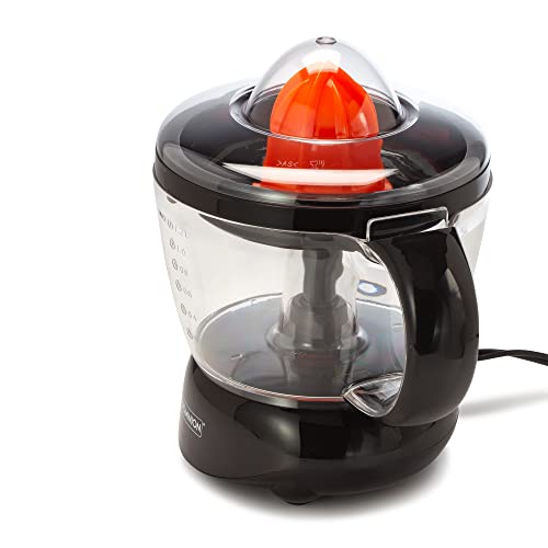  BPA-Free Electric Citrus Juicer Extractor, Compact Volume Pulp Control, Oranges, Lemons, Limes, Grapefruits With Easy Pour Spout, 40oz, Includes Two Juicing Cones, Black