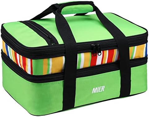  Insulated Double Casserole Carrier Thermal Lunch Tote For Potluck Parties, Picnic, Beach, Fits 9 X 13 Inches Casserole Dish, Expandable By Mid Zipper, Orange