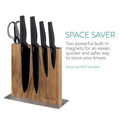  Wood Magnetic Knife Block - Double Sided Wooden Magnet Holder Board Stand For Kitchen Knives, Scissors, Metal Utensils - Acacia, 8.9 X 8.7 In