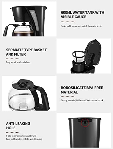  4 Cups Small Coffee Maker, Compact Coffee Machine With Reusable Filter, Warming Plate And Coffee Pot For Home And Office