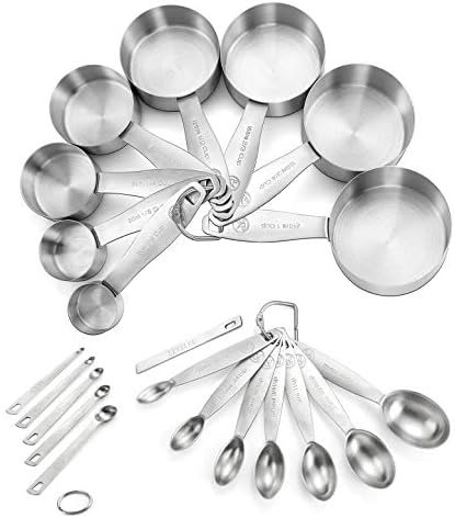  Measuring Cups And Spoons Set Of 21 Piece In 18/8 Stainless Steel, Heavy Duty 8 Measuring Cups, 7 Measuring Spoons, 1 Leveler & 5 Mini Measuring Spoons Ideal For Dry And Liquid Ingredients