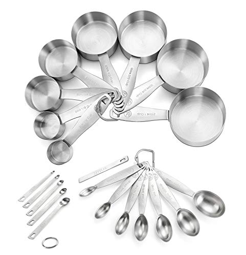  Measuring Cups And Spoons Set Of 21 Piece In 18/8 Stainless Steel, Heavy Duty 8 Measuring Cups, 7 Measuring Spoons, 1 Leveler & 5 Mini Measuring Spoons Ideal For Dry And Liquid Ingredients
