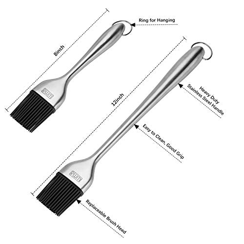  Basting Brush - Grilling BBQ Baking, Pastry And Oil Stainless Steel Brushes With Back Up Silicone Brush Heads(Orange) For Kitchen Cooking & Marinating, Dishwasher