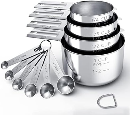  Stainless Steel Measuring Cups & Spoons Set, Cups And Spoons,Kitchen Gadgets For Cooking & Baking (Sliver-5+6)