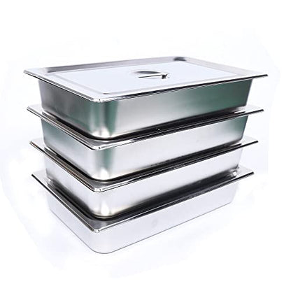  4 Pcs Hotel Pan Steam Table Pans With Lid, 4" Deep Full Size Stainless Steel Food Pan With Cover, Buffet Servers Pans Food Warmer Catering Pan Hot Steam Tray Water Pan For Restaurant Commercial