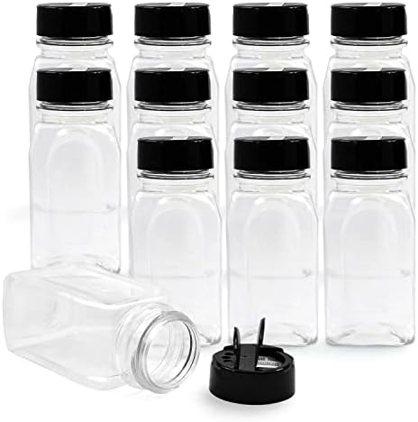  6 Pack 9.5 Oz Plastic Spice Jars With Black Cap, Clear And Safe Plastic Bottle Containers With Shaker Lids For Storing Spice, Herbs And Seasoning Powders, BPA Free, Made In USA