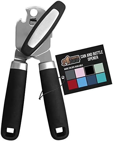  Heavy Duty Stainless Steel Smooth Edge Manual Hand Held Can Opener With Soft Touch Handle, Rust Proof Oversized Handheld Easy Turn Knob, Best Large Lid Openers For Kitchen, Black