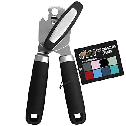  Heavy Duty Stainless Steel Smooth Edge Manual Hand Held Can Opener With Soft Touch Handle, Rust Proof Oversized Handheld Easy Turn Knob, Best Large Lid Openers For Kitchen, Black