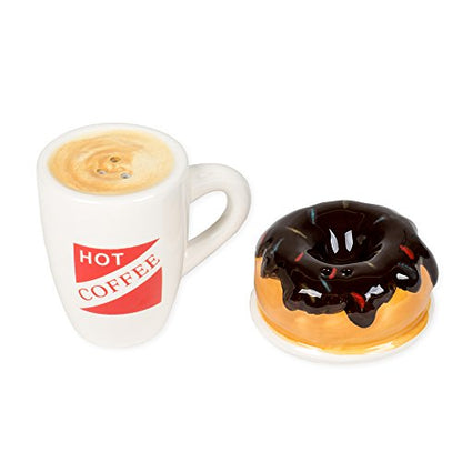  Hot Coffee And Donut Ceramic Salt And Pepper Shakers, 2 X 2 Inches, Multicolor