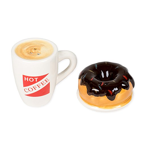  Hot Coffee And Donut Ceramic Salt And Pepper Shakers, 2 X 2 Inches, Multicolor