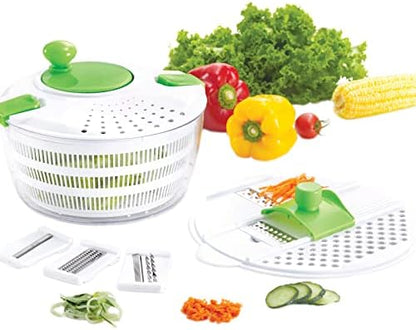  Multifunctional Large Salad Spinner (4 Quarts) And Mandoline Set – 5 Blade Slicer, Drainer, Tosser, Vegetable Dryer With A Pouring Spout
