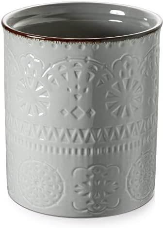  Kitchen Utensil Holder, 7.2”Extra Large Farmhouse Utensil Holders For Countertop, White Ceramic Utensil Crock, Anti Slip & Scratch Cork Bottom, Utensil Holder For Kitchen Counter