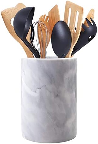  Marble Utensil Holder For Kitchen Counter Decor, Flatware & Utensil Storage Organizer - Kitchen Utensil Organizer For Countertops, Pantry, Bathroom, Office & Center Table