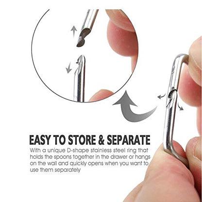  Magnetic Measuring Spoons Set, Dual Sided, Stainless Steel, Fits In Spice Jars, Black, Set Of 8