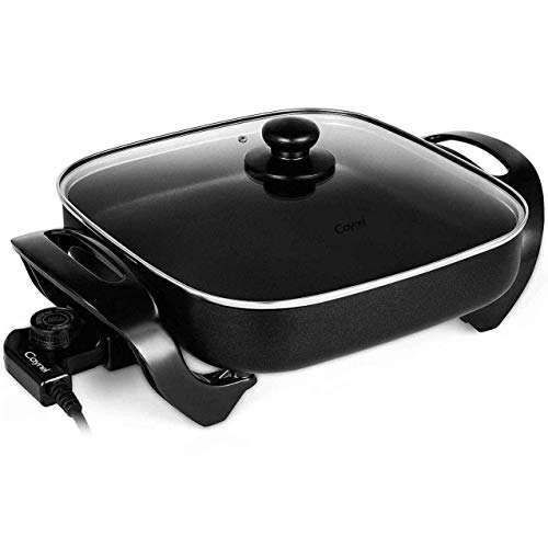  Aynel 12 X 12 Inch Nonstick Ceramic Electric Skillet With Glass Lid, Aluminum Body, 1400-Watts, Adjustable Temperature Controller Goes Up To 460 Degrees For Fry, Bake, Steam Or Simmer, Easy To Clean