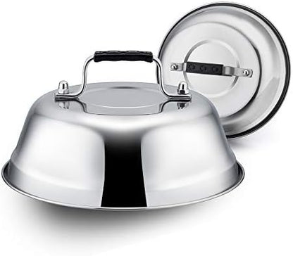  Melting Dome Lid Set Of 4, Leonyo 9" Professional Stainless Steel Griddle Accessories, Durable Basting Steaming Cover For Teppanyaki Flat Top Griddle Grill, Rivets Handle, Hamburger Bacon Cheese Steak