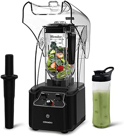  Commercial Quiet Blender, 2200 Watt Professional Countertop Blender With BPA-FREE 80oz Pitcher, Built-in Pulse & 15-speeds Control, Smoothie Blender For Commercial And Home 110V (Black)