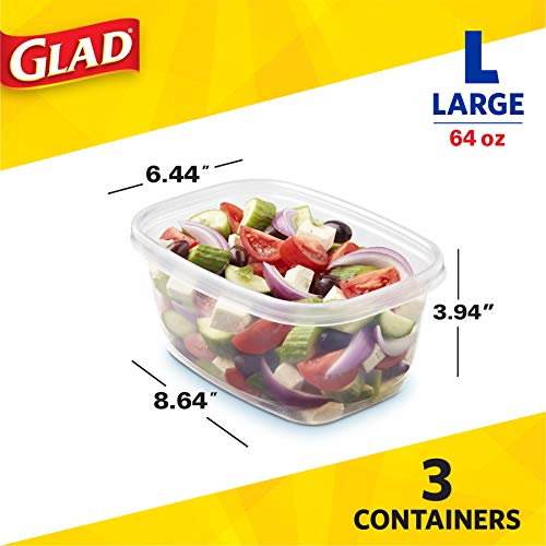  Ware Deep Dish Food Storage Containers | Large Rectangle Food Storage, Food Containers Hold Up To 64 Ounces Of Food | Glad Containers With Glad Lock Tight Seal, 3 Count