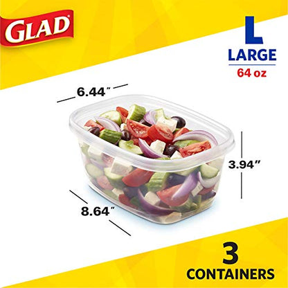  Ware Deep Dish Food Storage Containers | Large Rectangle Food Storage, Food Containers Hold Up To 64 Ounces Of Food | Glad Containers With Glad Lock Tight Seal, 3 Count