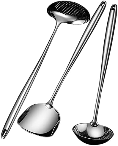  Wok Spatula And Ladle,Skimmer Slotted Spoon Set - Asian Wok Cooking Tools - 304 Stainless Steel Wide Wok Spatula - Wok Utensils Set Professional