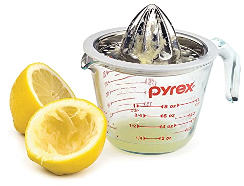  Endurance® (JUC-PYX) Manual Hand Citrus Juicer Squeezer, Stainless Steel, 4.75 Inch Dia. | Use W/ Pyrex Cups, Bowls | For Oranges, Grapefruits, Lemons | Dishwasher Safe,Silver