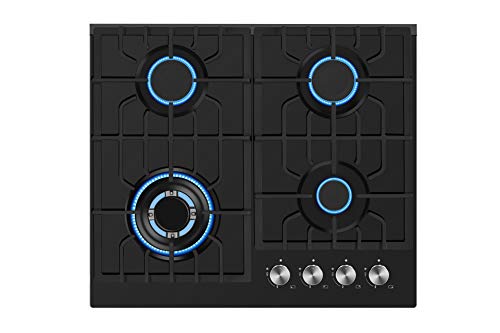  24" Gas Cooktop With 4 Italy Sabaf Sealed Burners NG/LPG Convertible Tempered Glass In Black Model 2020, 24 Inch