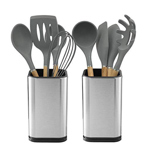  2PC Stainless Steel Kitchen Utensil Holder Caddy, Square Utensil Organizer, 4L X 4W X 6.7H