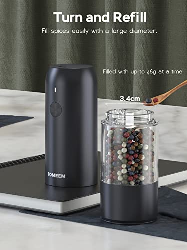  [Upgraded Larger Capacity] Electric Salt And Pepper Grinder Set - USB Rechargeable One Hand Operation Automatic Pepper Grinder And Salt Grinder With Adjustable Coarseness & LED Light Refillable