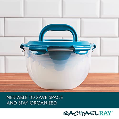  Leak-Proof Nestable Container Food Storage Bin Set, 10-Piece Round, Teal Lid