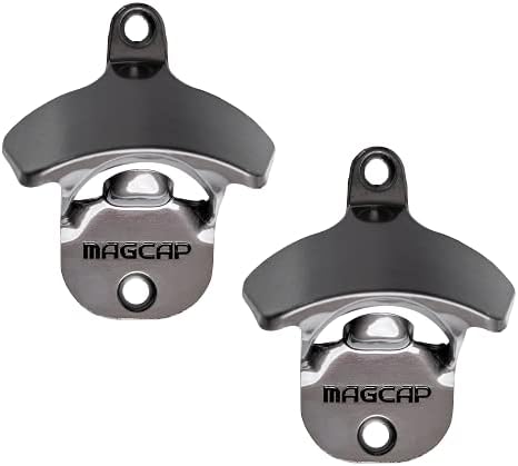  Outdoor Bottle Opener Wall Mounted - Style Magnetic Beer Bottle Opener That Catches Caps - Easy To Install And Incredibly Convenient (Gunmetal Black)