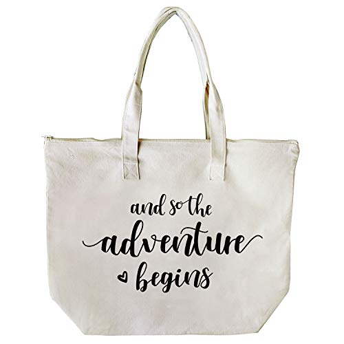  ELEGANTPARK Bridal Shower Gifts For Bride Bag Bride To Be Gifts Honeymoon Gifts For Bride Wedding Enagagement Gifts Graduation Gifts And So The Adventure Begins Tote With Zipper And Pocket Canvas